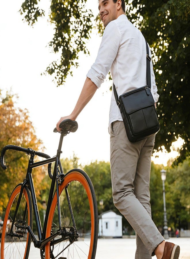 SAIION Small Leather Messenger Bag for Men Shoulder Bag Crossbody Vintage Handbag Man Purse for Ipad Travel Bussiness Office - Image 4